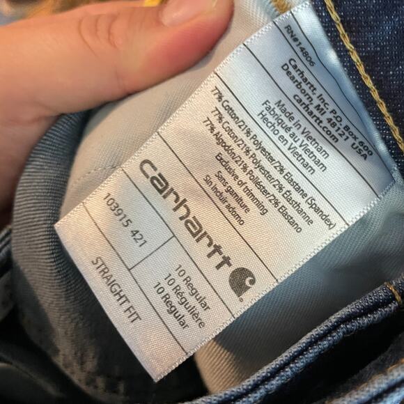 Women's 10 Carhartt Straight Leg Double Knee Dark Wash Cotton Blend Jeans - Picture 6 of 6